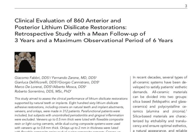 Clinical Evaluation of 860 Anterior and Posterior Lithium Disilicate Restorations